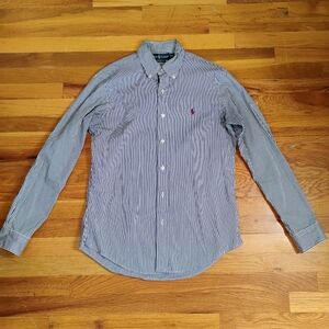 authentic Ralph Lauren Men's button down shirt striped blue small custom fit sm